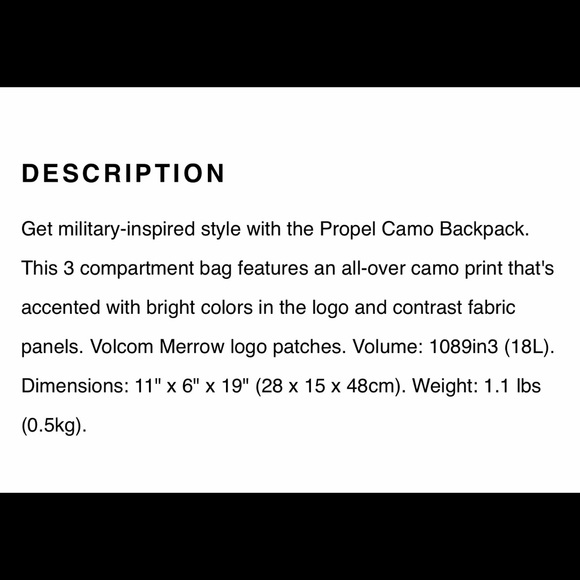 NWOT Volcom Basis Camo Backpack - Picture 2 of 15